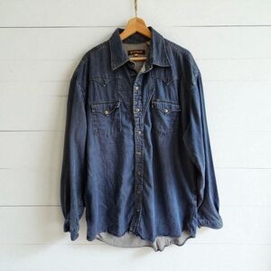 Stetson Men’s Long Sleeve Snap Button Down Denim Shirt, Embroidered, Size XL.